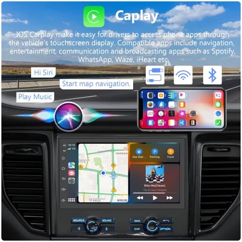 Podofo אנדרואיד סטריאו לרכב DIN כפול עם Apple Carplay ואנדרואיד אוטומטי אלחוטית Auto 7 אינץ 'מסך מגע מקלט רדיו רדיו עם מצלמת גיבוי- Bluetooth, WiFi, FM, ניווט GPS, פלט סאב וופר