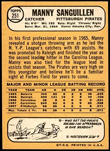 1968 Topps 251 Manny Sanguillen Pittsburgh Pirates NM+ Pirates