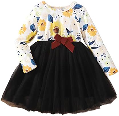 שמלת פעוטות פטפט בנות פעוטות בנות שמלת שרוול ארוך מזדמן שמלת טול לשמלת טול לילדה 18 חודשים-6 שנים