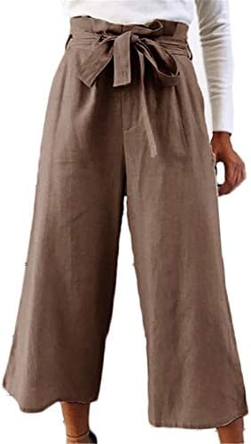 מכנסי רגל רחבים של Andongnywell מכנסיים רחבים עם שרוך צבעוני טהור ואופנה רב -תכליתית תשעה מכנסיים של מכנסיים