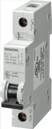 Siemens 5SJ41067HG40 מפסק מיניאטורה, UL 489 מדורג, מפסק עמוד 1, 6 מקסימום אמפר, מאפיין צלעות C, רכבת DIN, סוג HSJ, 240 VAC, 60 VDC