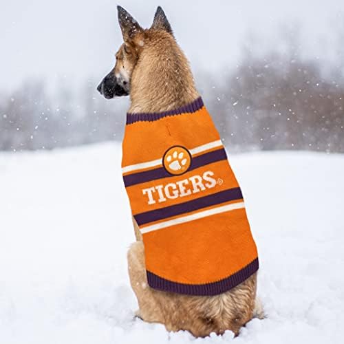 NCAA קלמסון טייגרס סוודר כלבים, גודל קטן במיוחד. סוודר חיות מחמד סרוג חם ונעים עם לוגו צוות NCAA, סוודר הגורים הטוב ביותר לכלבים גדולים וקטנים