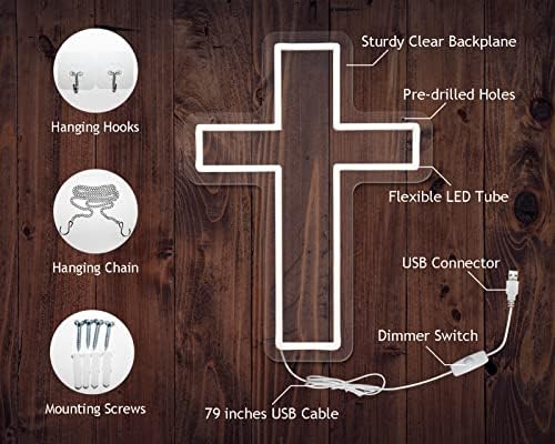 ישו צלב שלטי ניאון עבור קיר תפאורה, ניתן לעמעום מופעל אלוהים קדוש צלב תליית הוביל ניאון אור קישוטי עבור שינה כנסיית יום הולדת מסיבת חתונת מדיטציה חג המולד פסחא