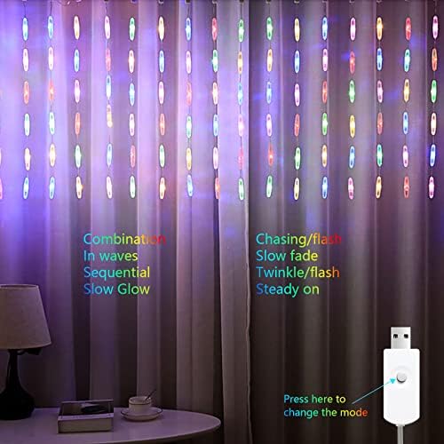 אורות מיתרים של חלון Pinpon, 90 LED LED אורות פיות קרחוני רב צבעוניים אטומים למים, וילון תלוי אורות פעמון עם 8 מצבים לעיצוב מסיבת חג חג המולד של חג המולד