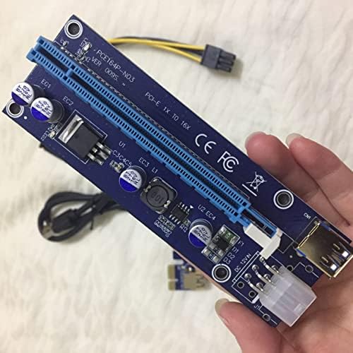 10 -חבילות PCIE VER 009S PCI -E 16X עד 1X מתאם מתאם RISER מופעל W/ 60 סמ USB ​​3.0 כבל סיומת ומולקס לכבל חשמל SATA - מתאם GPU Riser - Ethereum כריית ETH+MINTCELL 6 כבלים כבלים