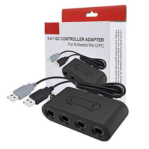 מתאמי בקר של GameCube למתג Nintendo, מתאם בקר GameCube WII U PC USB, YTTL GAMECUBE NGC Controller מתאם עבור Wii U, Nintendo Switch ו- USB PC, 4 מתאם GameCube שחור יציאה