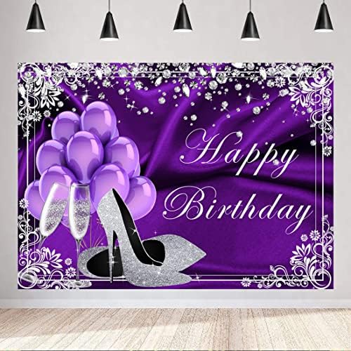 לייקגס 7 על 5 רגל סגול וכסף יום הולדת שמח רקע עקבים גבוהים שמפניה בלוני יהלומים נשים מסיבת יום הולדת קישוט באנר סגול יום הולדת צילום רקע איקס-109