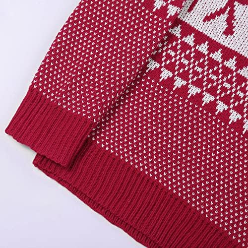 סוודר חג מולד מכוער לנשים חג המולד צוואר צוואר דפוס גיאומטרי לחג המולד סרוג סרוג צבע רגיל