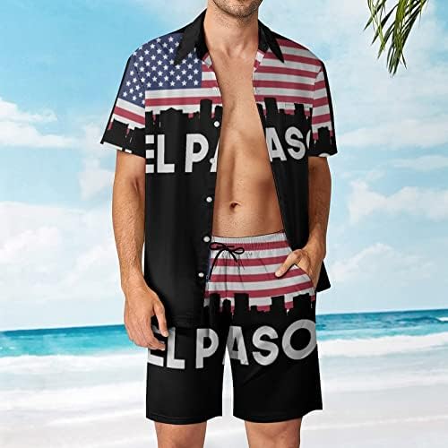 Weedkeycat el paso tx דגל אמריקאי תלבושות חוף לגברים 2 חלקים כפתור הוואי למטה חולצה מטה שרוול קצר ומכנסי תא מטען קצרים