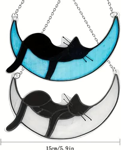חתול שחור ישן על שטיחי חלונות ויטראז ' ירח! בעבודת יד ויטראז חתול לוכדי שמש קישוט! מתנות זיכרון חתול לאוהבי חתולים! לחיות מחמד אובדן אהדה מתנה!