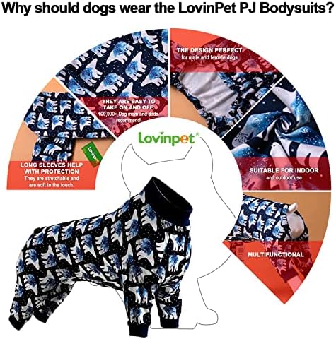 Lovinpet פיג'מות כלבים גדולים, הניתוח לאחר הניתוח הגנה על UV, הדפס משולש כחול, חולצת סוודר כלבים גדולים קלים, כיסוי מלא ג'אמי כלבים גדולים, מחמד PJ/xxl