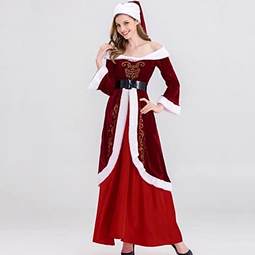 נשים של סלעית קרדיגן שמלות סנטה חליפת אופנה מוצק צבע זהב קטיפה קטיפה לקצץ מסיבת חג המולד צעיף שמלה
