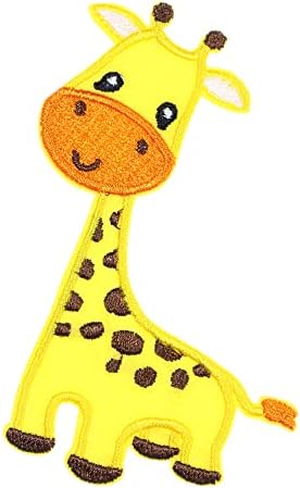 Jpt - ג'ירפה צהובה קטנה חיה צוואר ארוך חיה מצוירת חמוד קריקטורה תינוקת תינוקת רקומה אפליקציה ברזל/תפור על טלאים תגית לוגו חמוד על טלאי על חולצת חלצה כובע ג'ין שקית בגדים