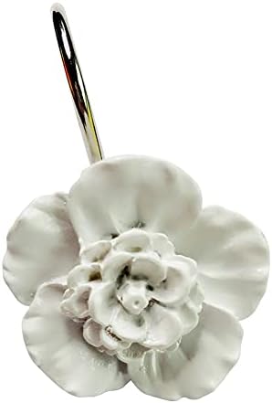 ווילון מקלחת פרחים לבן ווים סט של 12 אופנה ביתית הוכחת חלודה דקורטיבית הוכחת וילון מקלחת פרחים לבנה