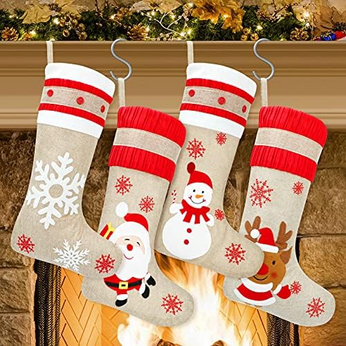סט גרבי חג המולד של QPout סט של 4, קישוט חג המולד של חג המולד בהתאמה אישית קישוט חג המולד קלטת גרביים תלויות גדולות שקית מתנה לקישוטים לעץ חג המולד
