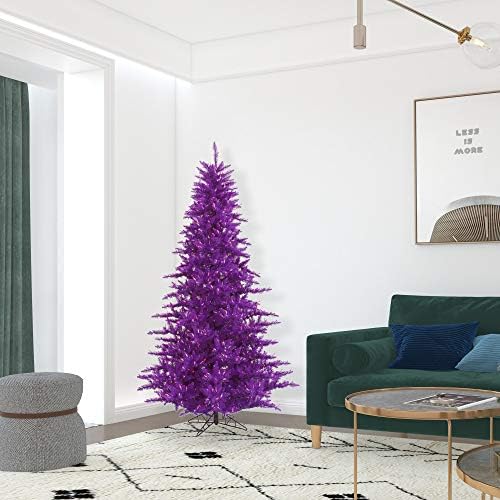 Vickerman 6.5 'עץ חג המולד מלאכותי של אשוח סגול, אורות LED סגולים דוראים - עץ חג המולד פו אשוח - עיצוב בית מקורה עונתי
