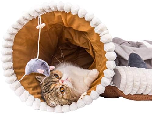 מיטת מנהרה לחתול מלפט עם מחצלת, קופץ צינור דו כיווני מתקפל עם כדור גירוד, צעצוע אינטראקטיבי, בית מחבוא חור שיא לחתלת על חתול חתול