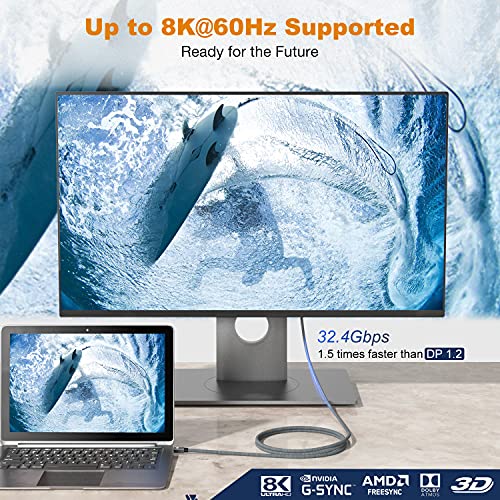 Ult-wiiq 8k mini displayport לכבל DisplayPort 6.6ft, מיני DP ל- DP 1.4 כבל, תומך 8K@60Hz, 4K@144Hz, 2K@240Hz, Thunderbolt 2 מצופה זהב לחוט DP עבור MacBook Air/Pro, Surface Pro, Monitor, צג, צג