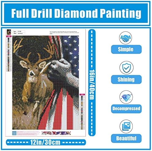 Bogviap דגל אמריקאי ציור יהלום, DIY 5D Diamond Art Deer American Flag Deer, דגל ציור יהלומים מושלם לקישוט הקיר הביתי 12x16 אינץ '.