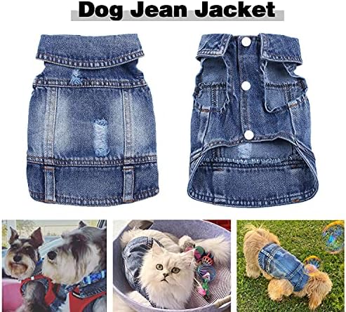 ז'קט ג'ין כלב, תלבושת מעיל אפוד דש דש ג'ינס כחול, בגדי חולצת טריקו של ילד, תלבושות לבוש מגניבות ומצחיקות, תלבושות כלבים רחיצות מכונות לחתולי כלבים בינוניים קטנים