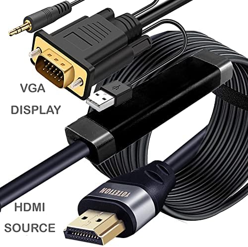 מתאם HDMI ל- VGA 25ft, עם Audio HDMI לממיר VGA כבל HDMI ל- VGA עם שמע, פעיל HDMI-VGA Out Out Video Trod