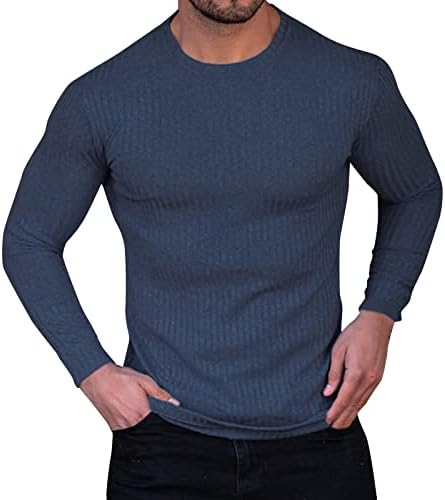 BMISEGM Slim Fit Shirts לחולצות לגברים חורף זכר וסתיו פסים מזדמנים בד חולצת טריקו צווארון עגול צווארון שרוול ארוך