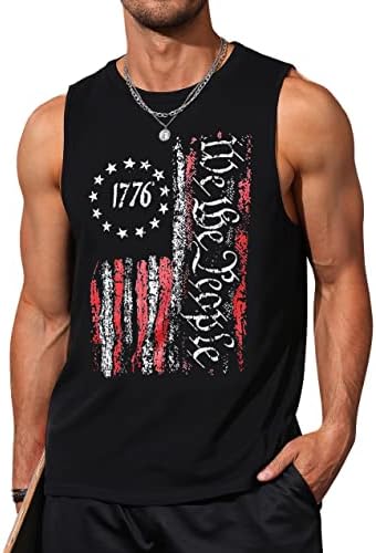 גופיות דגל אמריקאיות לגברים 4 ביולי חולצות טנק שרירים ללא שרוולים גרפיקה 1776 אימון כושר פטריוטי גופייה