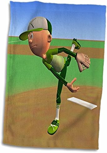 3שחקן בייסבול מצויר ורוד עם מגרשים לבנים ירוקים - מגבות