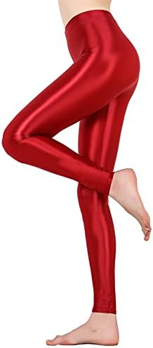 מכנסי יוגה במותניים גבוהות של FLDY של נשים בקרת בטן שמן מבריק חותלות ספורט חותלות ללא כף רגליים מנצנצים צבעים פלורסנטיים טייץ '