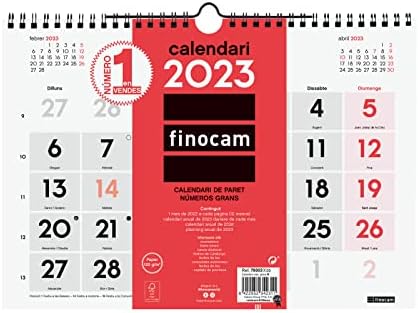 FINOCAM - לוח השנה 2023 ניטרלי קיר מספרים גדולים בינואר 2023 - דצמבר 2023 קטלאן