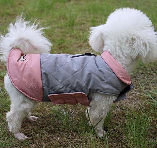 מעילי כלבים הפיכים של Vecomfy לכלבים קטנים עמיד למים ז'קט גורים חמים למים לחורף קר, ורוד ואפור XS