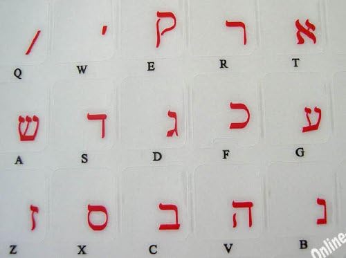 עברית שקוף רקע מקלדת עם אדום אותיות מחשב מדבקות