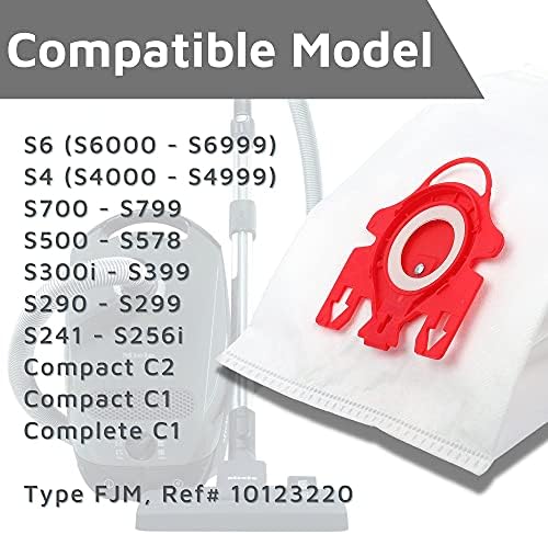 12 שקיות ואקום + 6 פילטרים מסוג FJM עבור מייל מיכל ואקום אוויר אוויר אווירי תלת מימד החלפת יעילות תואמת ל- Miele Compact C1/C2, S241-S256, S300, S500, S700, S4 ו- S6