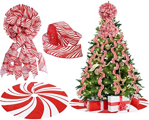 סט קישוט עץ חג המולד של Zomiboo כולל עץ חג המולד קשת טופר, סרט רצועות דקורטיביות, חצאית עץ חג המולד עם טבעת שנתית לבית חווה, קישוטים למלאכות זר