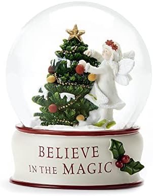 מתנה 682299 פיות חג המולד ועץ חג המולד גלובוס שלג עם סנטימנט, 4.8 אינץ ', זכוכית, אנטי הקפאה ופולירסין