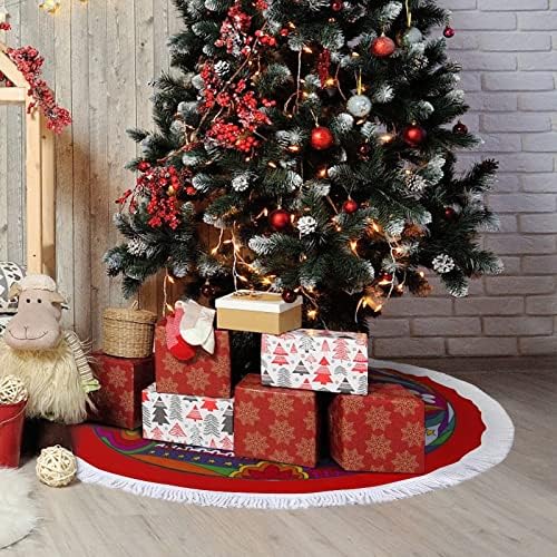 צב פסיכדלי יין יאנג חצאית עץ חג המולד לקישוטים למסיבות חג עם תחרה ציצית