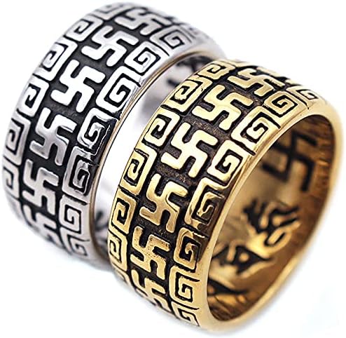 גברים של נירוסטה טבעת כסף מזל קסם בודהיסטי צלב קרס כישוף טבעת דתי טבעת