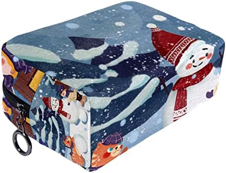 תיק טיול טיול תלייה, מארגן איפור נייד, מחזיק קוסמטיקה למברשות מברשות, קריקטורה של חתול שלג לחג המולד