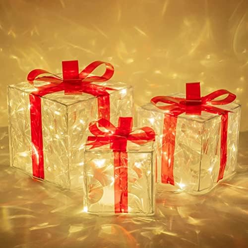 סט Fauitay של 3 קופסאות קופסאות בהירות קופסאות בהירות קופסאות עם קשתות אדומות קשתות עץ חג המולד קישוט חג המולד עץ עץ עץ קישוטי חג מפלגת עץ