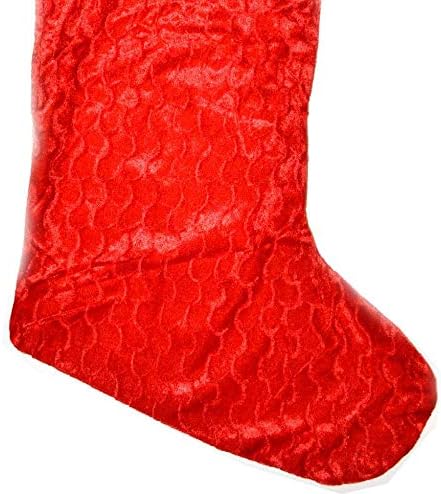 Shatchi Velvet 88 סמ ארוך סנטה שק גרביים מתנות תיק קישוטי גרב הדפס חג מולד שמח, אדום/לבן