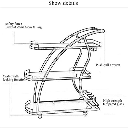 שלוש קומות יצוק ברזל מטלטלין מלון אוכל עגלת מזג זכוכית יין עגלת יין עגלת גלגלת עיצוב עגלת הגשה רב תכליתי מתלה עם יין מתלה זהב, 18 קראט זהב